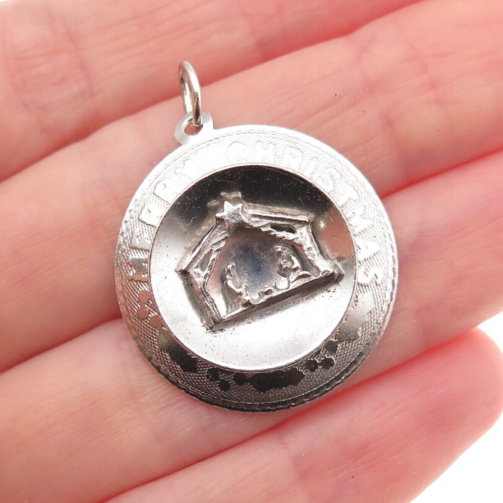 M&M Mark Mercy 925 Sterling Silver Vintage Merry Christmas Charm Pendant